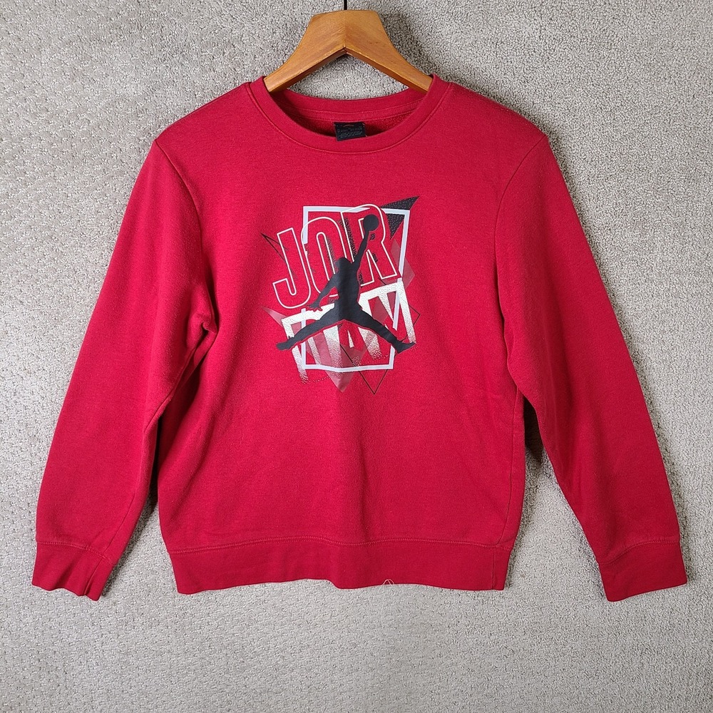 Nike Air Jordan Sweatshirt Kids XL Red White Jumpman Pullover‎ Crew Neck